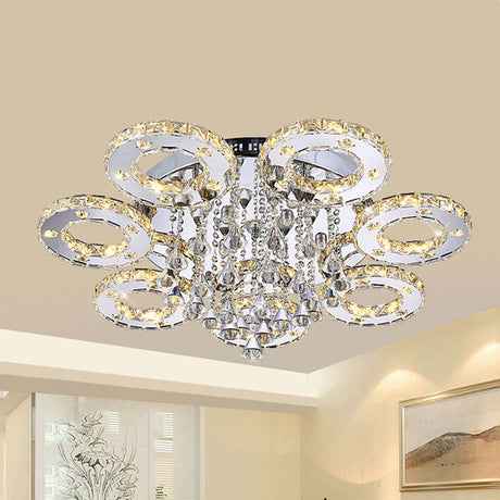 Contemporary K9 Crystal Chrome Ring Led Ceiling Lamp - Multiple Sizes & Colors Available