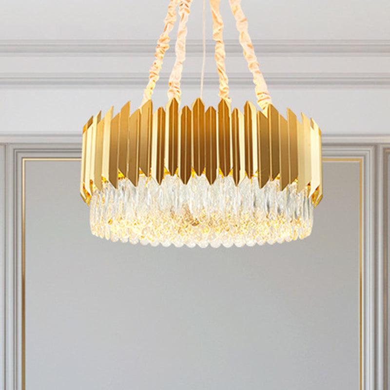 Gold Round Chandelier Lamp With Crystal Block Hangings - 19.5’’/23.5’’ Width Postmodern