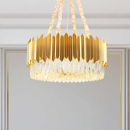 Gold Round Chandelier Lamp With Crystal Block Hangings - 19.5’’/23.5’’ Width Postmodern