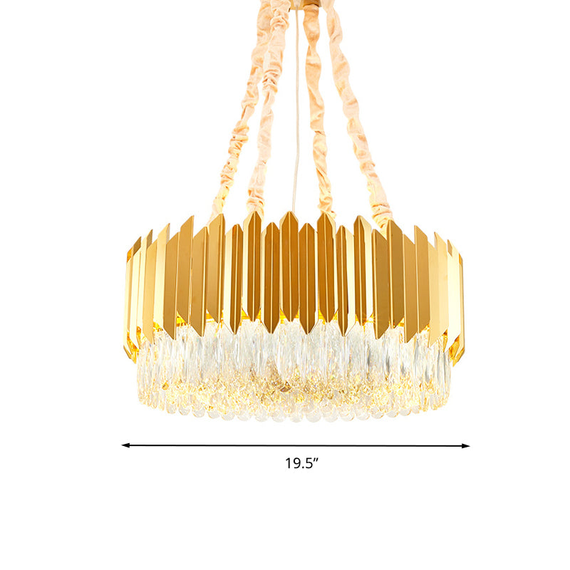 Gold Round Chandelier Lamp With Crystal Block Hangings - 19.5’’/23.5’’ Width Postmodern