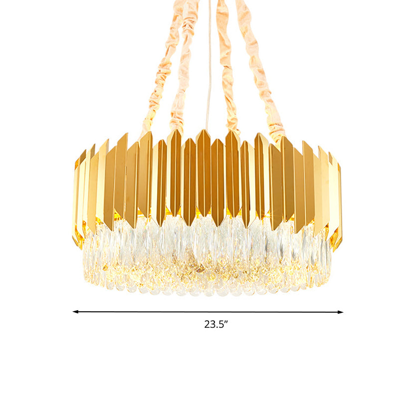 Gold Round Chandelier Lamp With Crystal Block Hangings - 19.5’’/23.5’’ Width Postmodern
