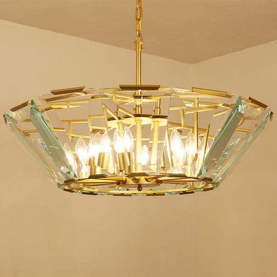 Gold Pendant Crystal Panel Chandelier - Postmodern Trifle Design 6 Heads Dining Room Light Fixture