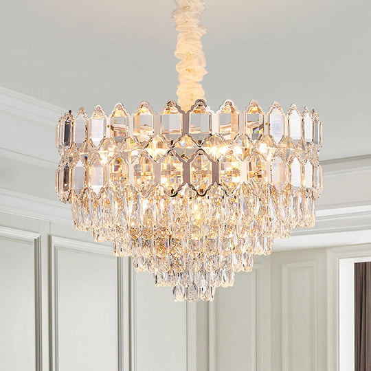 Modern Conical Pendant With K9 Crystal - 6/8 Lights Champagne Chandelier 16/19.5 Wide
