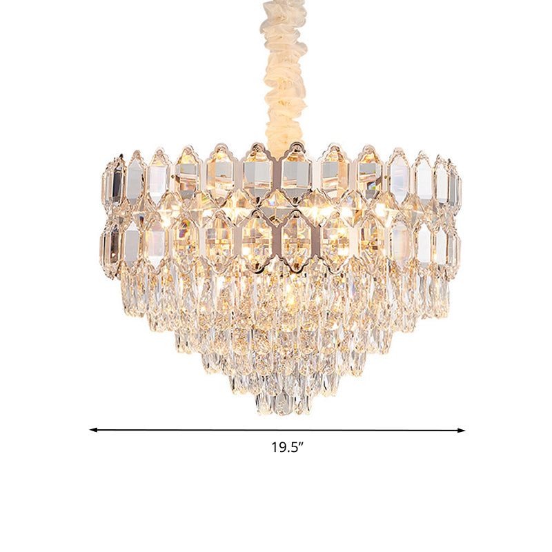 Modern Conical Pendant With K9 Crystal - 6/8 Lights Champagne Chandelier 16/19.5 Wide