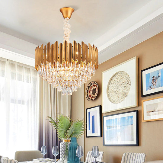 Postmodern Brass Chandelier Pendant Light - Faceted Crystal Cone Design 6/10 Heads 16’/19.5’ Wide