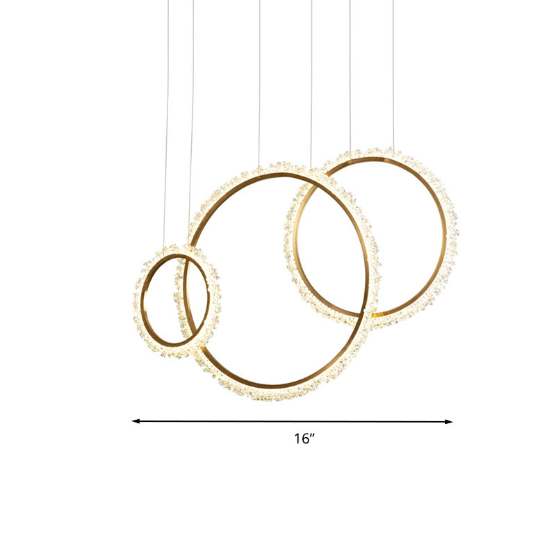 Modern Gold Loop Crystal Pendant Chandelier Led Hanging Lamp Kit With Three Width Options - Warm