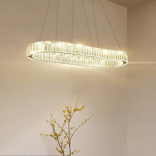 Modern Chrome Oval Hanging Led Chandelier Pendant Light - 27.5/35.5 Wide