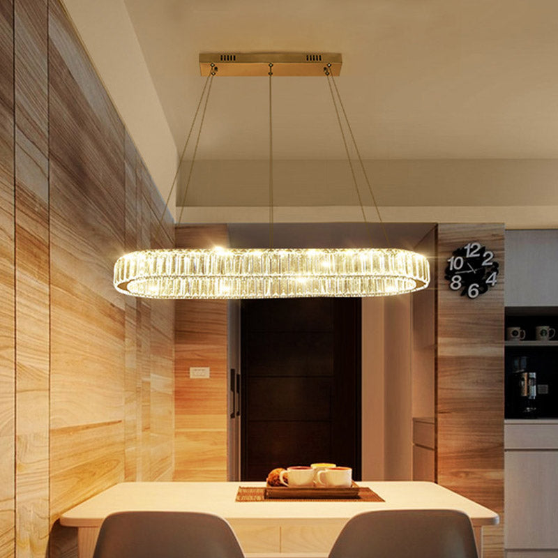 Modern Chrome Oval Led Chandelier Pendant Light - Wide 27.5’/35.5’ Fixture