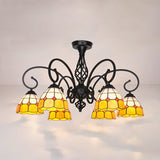 Semi Flush Tiffany Lighting With Curved Arm - Choose From 3 5 Or 6 Lights Stained Glass In White