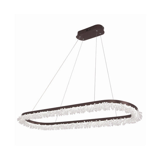 Brown Oval Crystal Led Chandelier Light Fixture With Suspension For Contemporary Lighting In