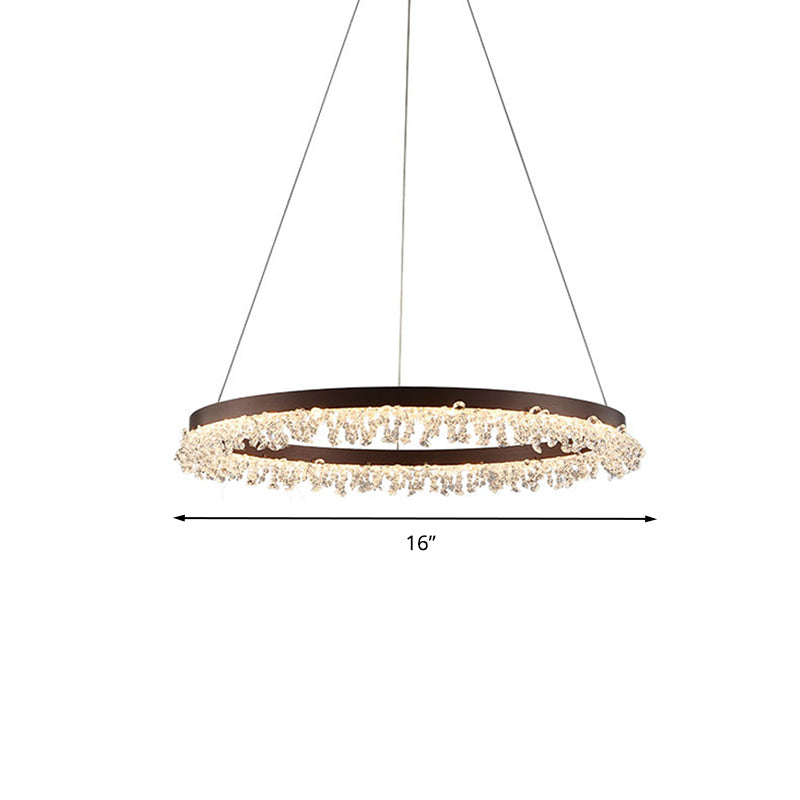Simple Style Crystal Beaded Brown Led Chandelier Ring Pendant Light Kit 16’’/23.5’’ Wide