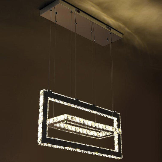 Contemporary Stainless-Steel Rectangle Pendant Light With Led Chandelier And K9 Crystal Accents
