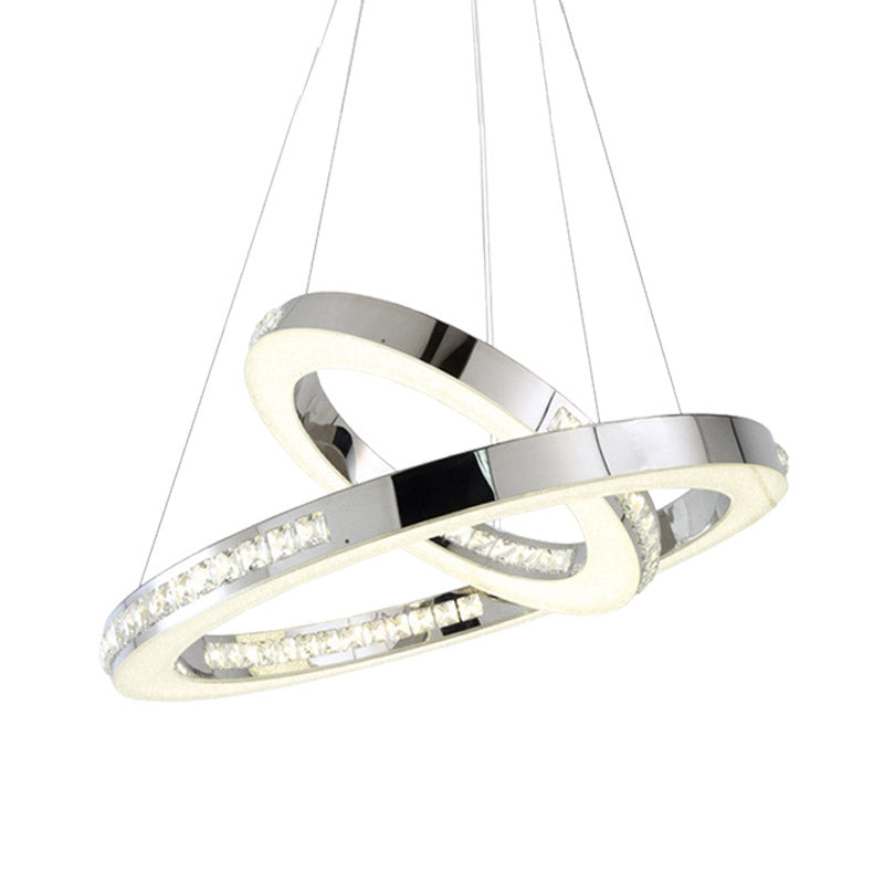 Sleek Chrome Pendant Ceiling Light With Crystal Led Chandelier In Warm/White/Natural Various Sizes