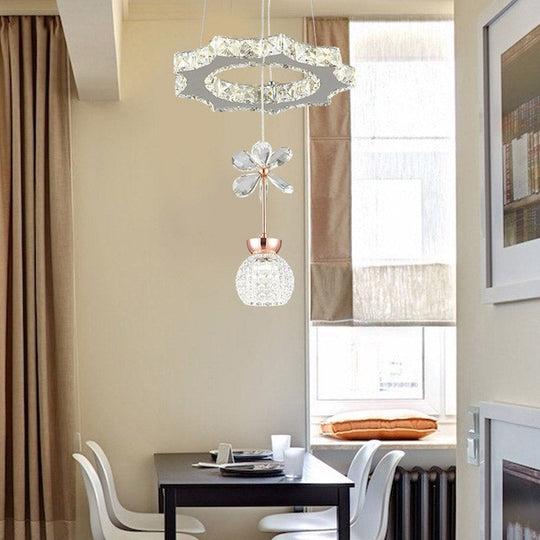 Contemporary Chandelier Pendant Light With Crystal Shade - Modern Chrome Circle/Gear Design (1/3/5