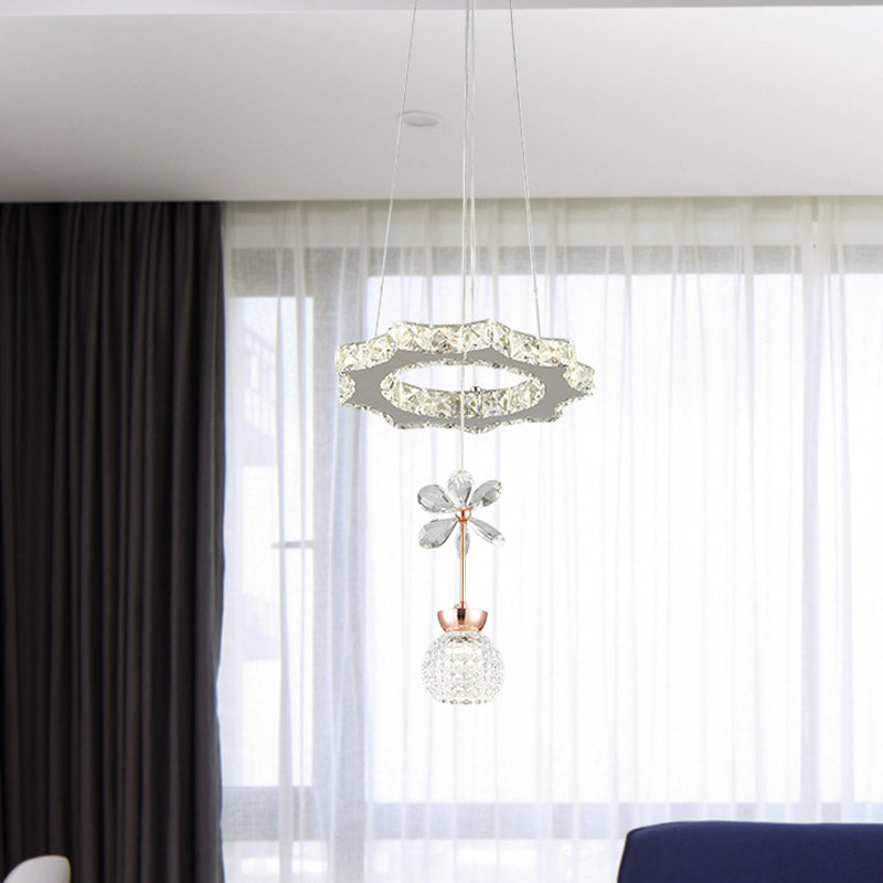 Contemporary Chandelier Pendant Light With Crystal Shade - Modern Chrome Circle/Gear Design (1/3/5