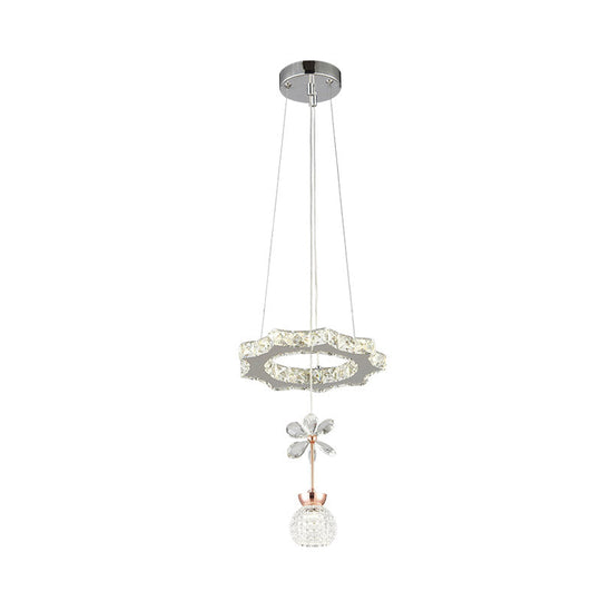 Contemporary Chandelier Pendant Light With Crystal Shade - Modern Chrome Circle/Gear Design (1/3/5