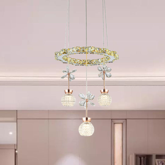Contemporary Chandelier Pendant Light With Crystal Shade - Modern Chrome Circle/Gear Design (1/3/5