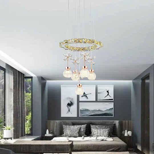 Contemporary Chandelier Pendant Light With Crystal Shade - Modern Chrome Circle/Gear Design (1/3/5