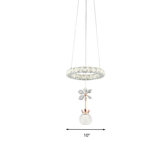 Contemporary Chandelier Pendant Light With Crystal Shade - Modern Chrome Circle/Gear Design (1/3/5