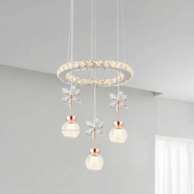Contemporary Chandelier Pendant Light With Crystal Shade - Modern Chrome Circle/Gear Design (1/3/5