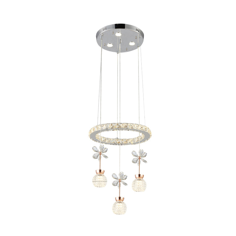 Contemporary Chandelier Pendant Light With Crystal Shade - Modern Chrome Circle/Gear Design (1/3/5