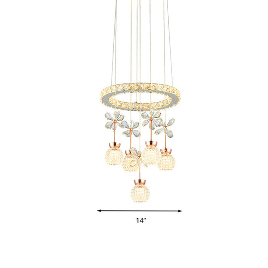 Contemporary Chandelier Pendant Light With Crystal Shade - Modern Chrome Circle/Gear Design (1/3/5