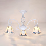 Vintage Rustic Stained Glass Semi Flush Mount Light With Shade - White/Sky Blue/Blue White