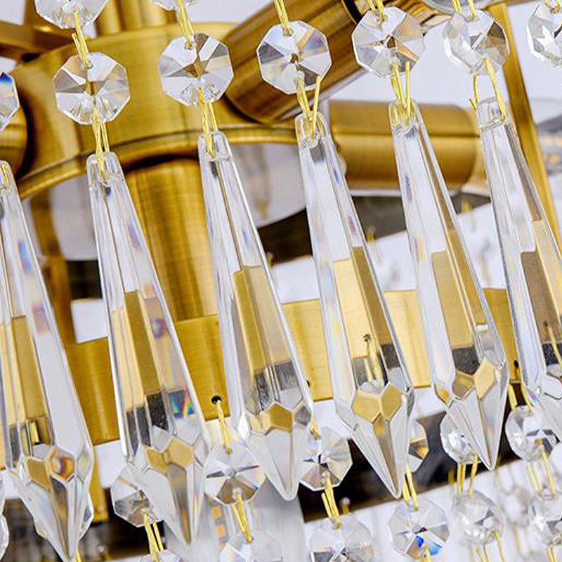 2 - Layer Semi Flush Crystal Ceiling Lamp With 6 Bulbs - Modernist Cut Brushed Brass Finish