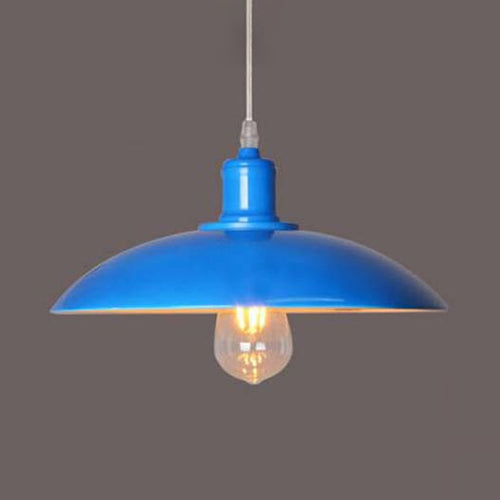 Vintage Metal Saucer Shade Pendant Ceiling Light: Green/Red Stylish 1-Light Fixture For Table Blue