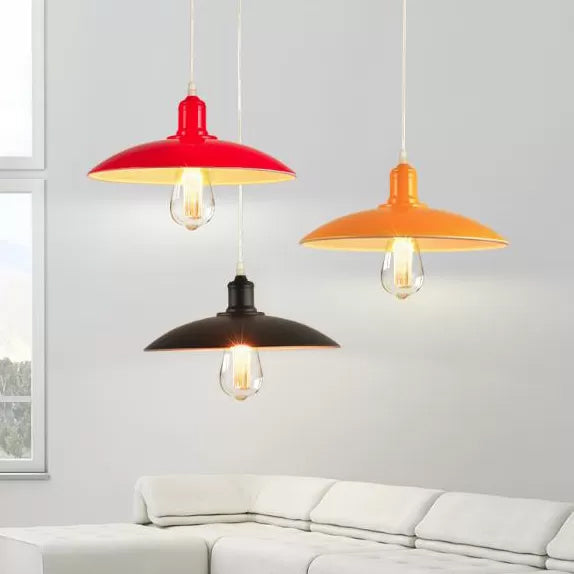 Vintage Metal Saucer Shade Pendant Ceiling Light: Green/Red Stylish 1-Light Fixture For Table