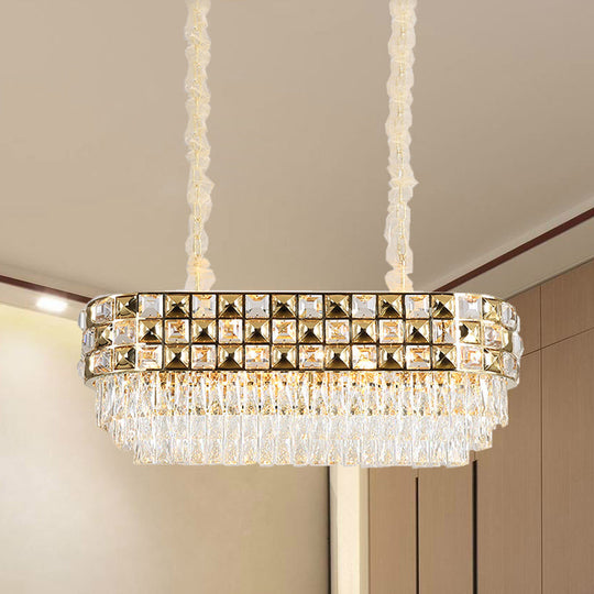 Modern Gold Crystal Chandelier - 10 Head Oval Suspension Light Fixture
