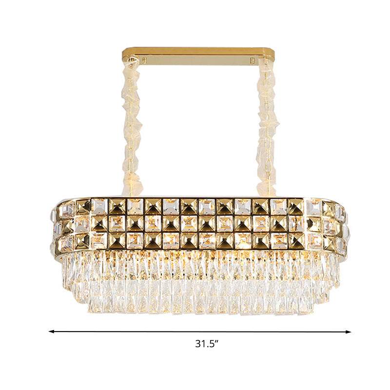 Modern Faceted Crystal Chandelier With 10 Gold Heads - Oval Suspension Lighting