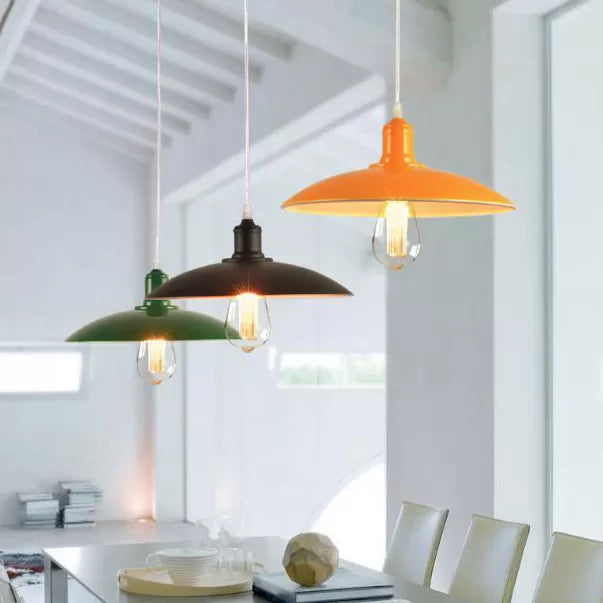 Vintage Metal Saucer Shade Pendant Ceiling Light: Green/Red Stylish 1-Light Fixture For Table