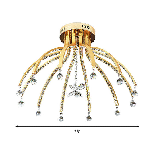 Contemporary Crystal Ball Sputnik Ceiling Mount - Gold Led Semi Flush Light Fixture With 12 Bulbs