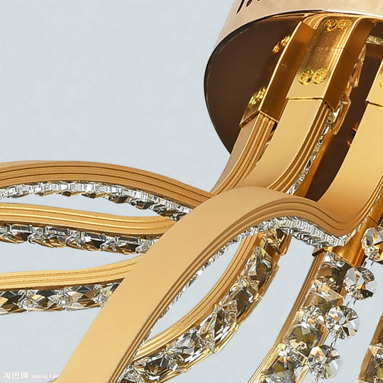 Contemporary Crystal Ball Sputnik Ceiling Mount - Gold Led Semi Flush Light Fixture With 12 Bulbs