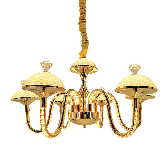 K9 Crystal Pendant Chandelier With Led Gold Hanging Light - Modernism Bowl Shape & Frosted Glass