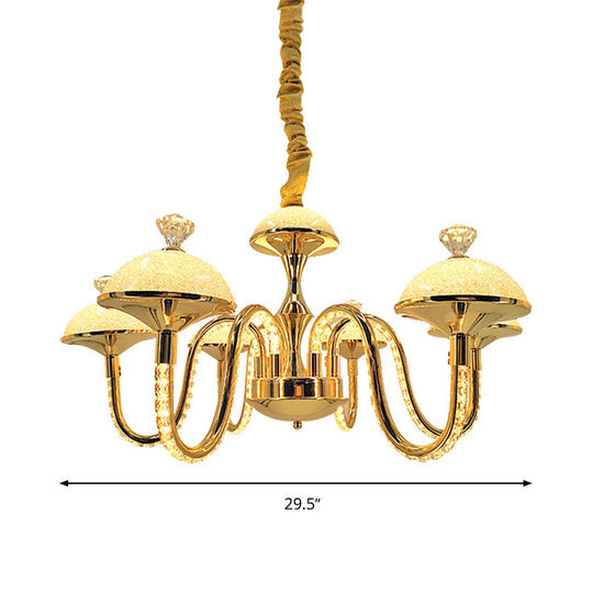 K9 Crystal Pendant Chandelier With Led Gold Hanging Light - Modernism Bowl Shape & Frosted Glass