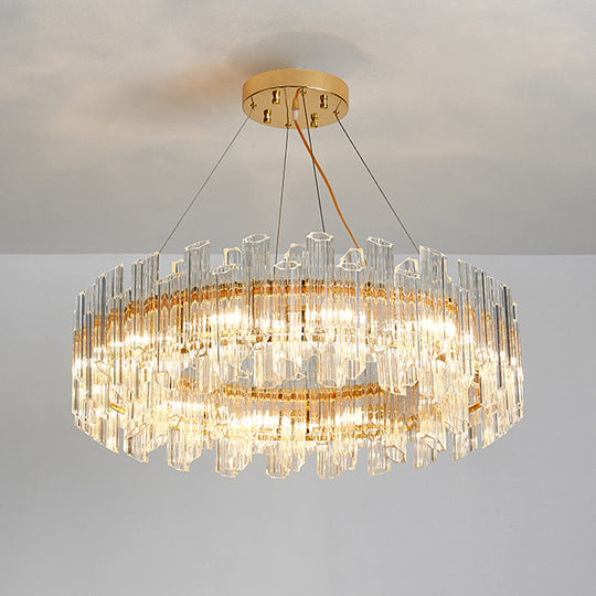 Modern Clear Crystal Drum Chandelier - Elegant 8/12 Light Gold Led Ceiling Lamp Ideal For Living