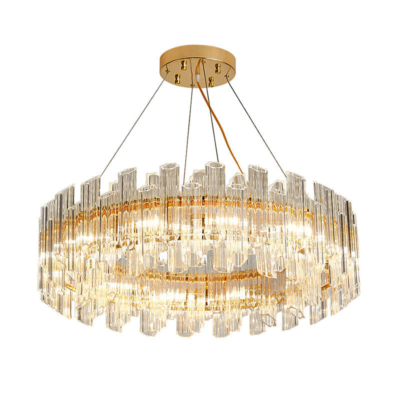 Modern Clear Crystal Drum Chandelier - Elegant 8/12 Light Gold Led Ceiling Lamp Ideal For Living