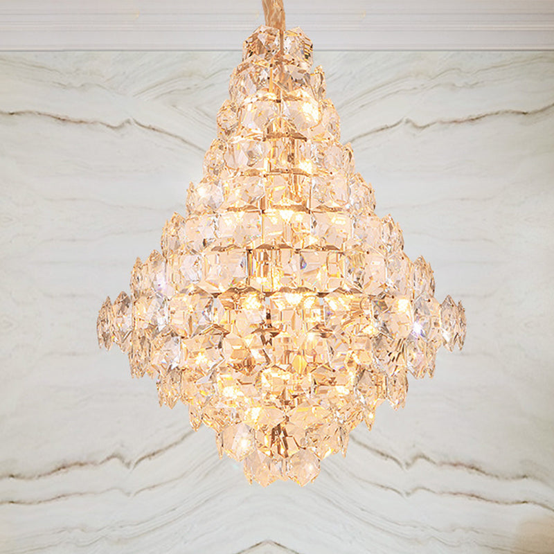 Modern Clear Crystal Glass Teardrop Chandelier - 12 Bulb Led Pendant Ceiling Light In Gold For