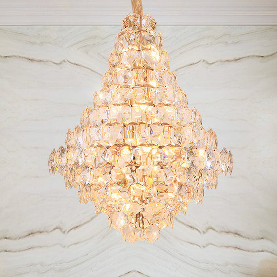 Modern Clear Crystal Glass Teardrop Chandelier - 12 Bulb Led Pendant Ceiling Light In Gold For