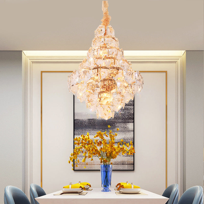 Modern Clear Crystal Glass Teardrop Chandelier - 12 Bulb Led Pendant Ceiling Light In Gold For