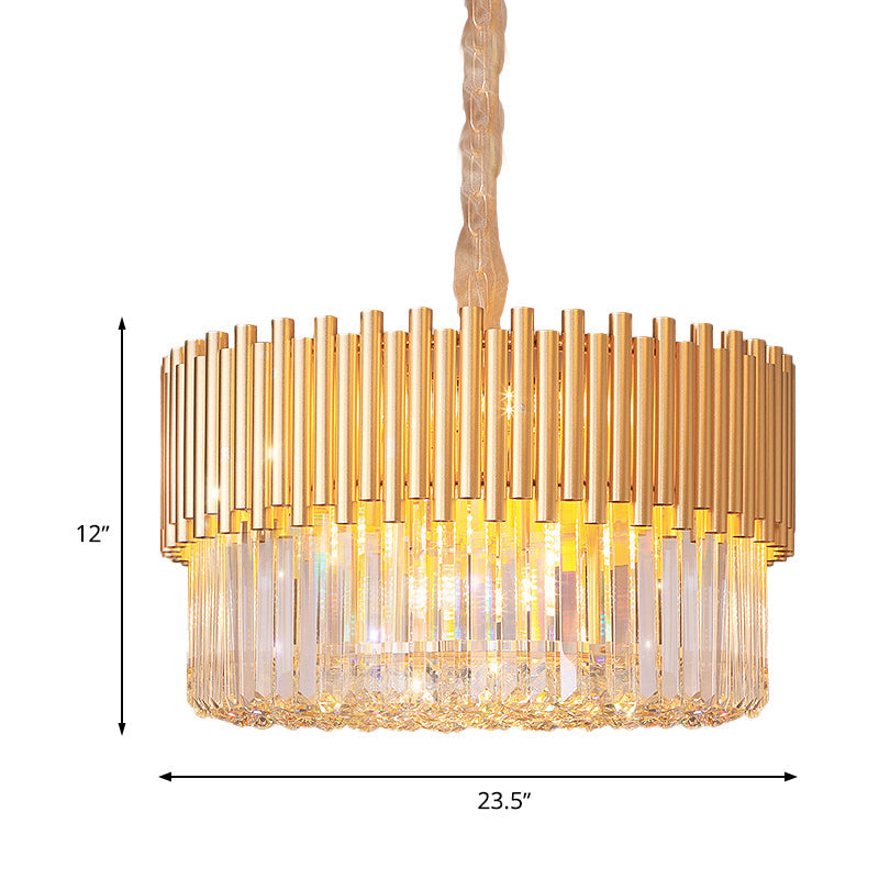 Modern 8-Head Gold Drum Chandelier: Beveled Glass Crystal Led Pendant Light For Restaurants