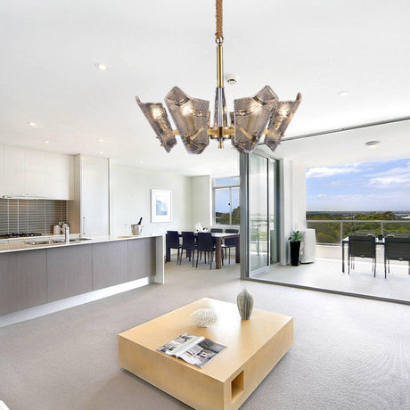 Modern Scrolled Crystal Chandelier Light Fixture - 6 Head Pendant For Kitchen