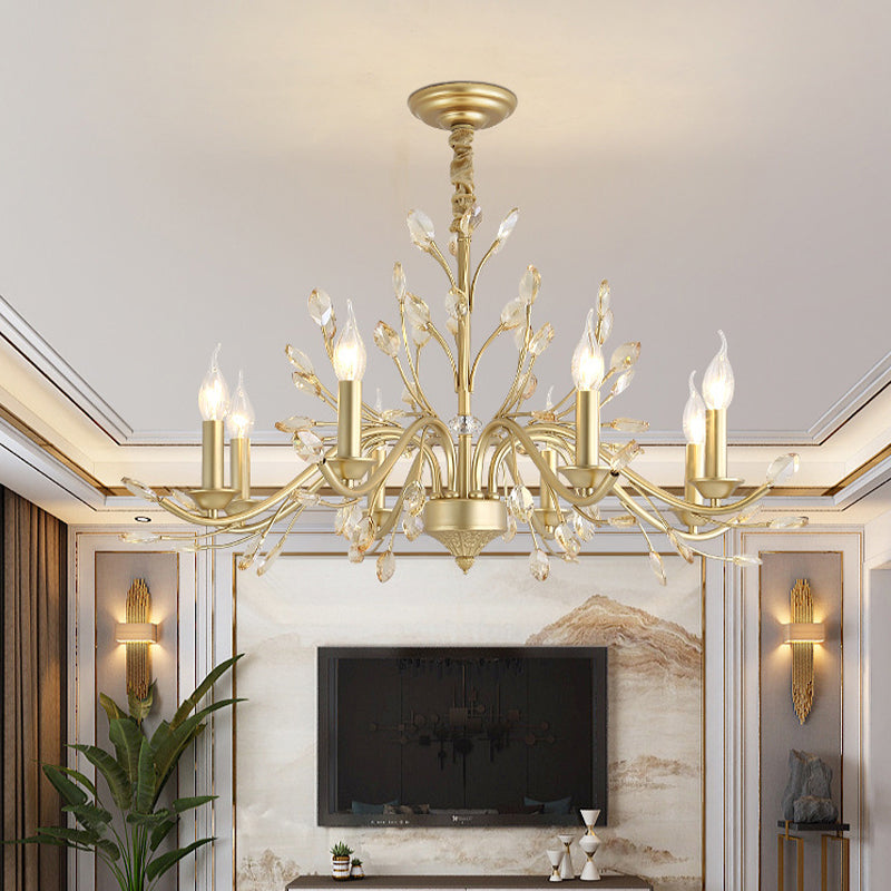 Modern Crystal Pendant Chandelier With Brass Hanging Light - 5/6/8 Bulbs 22/27.5/31.5 Width / 31.5
