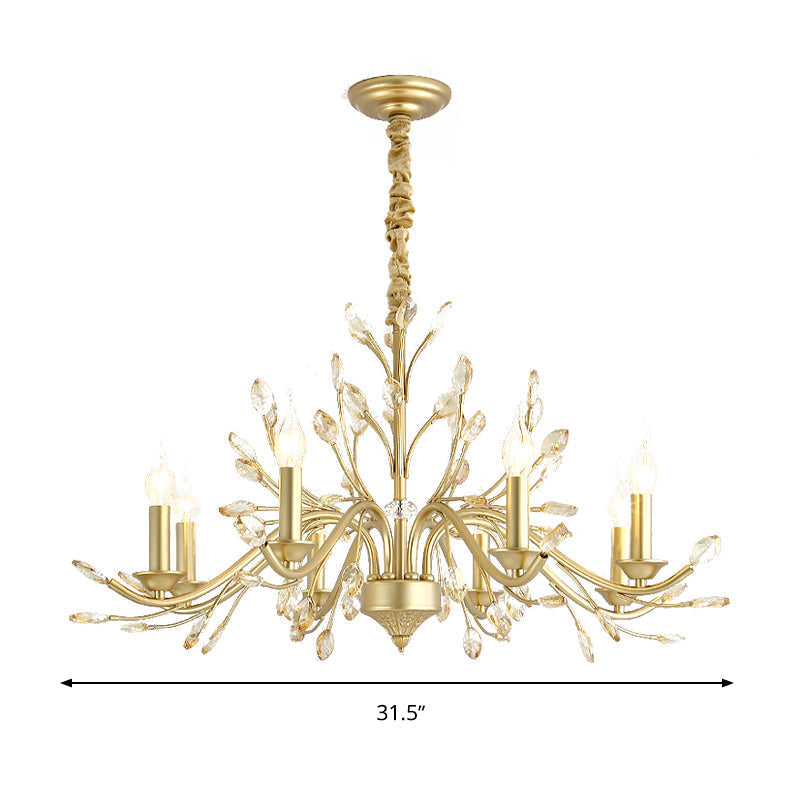 Modern Crystal Pendant Chandelier - Brass Hanging Light With Candle Bulbs 22’/27.5’/31.5’ W