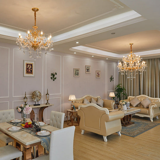 Modern Gold Candelabra Chandelier Light With Crystal Accents - 8 Metal Pendant Heads