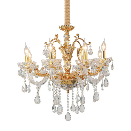 Modern Gold Candelabra Chandelier Light With Crystal Accents - 8 Metal Pendant Heads
