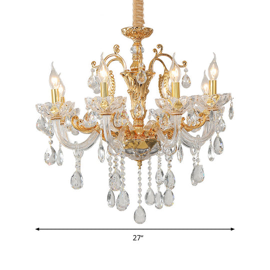Modern Gold Candelabra Chandelier Light With Crystal Accents - 8 Metal Pendant Heads