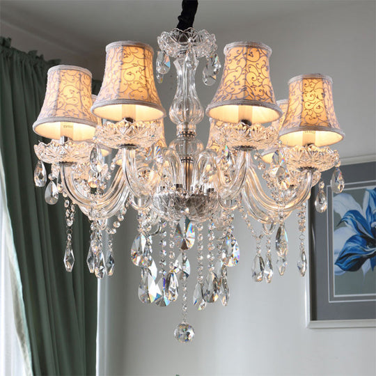 Clear Crystal Modernist Bell Ceiling Chandelier With 6/8 Bulbs - Living Room Pendant Lamp In Beige